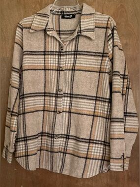 Blue B Collection Plaid Button Flannel Shacket M Shirt Jacket Beige Khaki